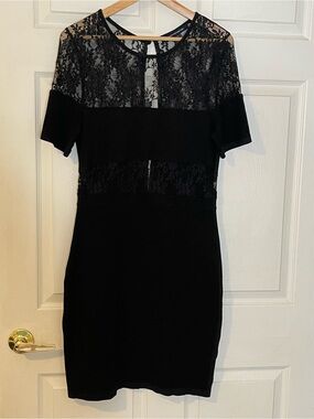 French Connection Black Lace Short Sleeve Mini Dress